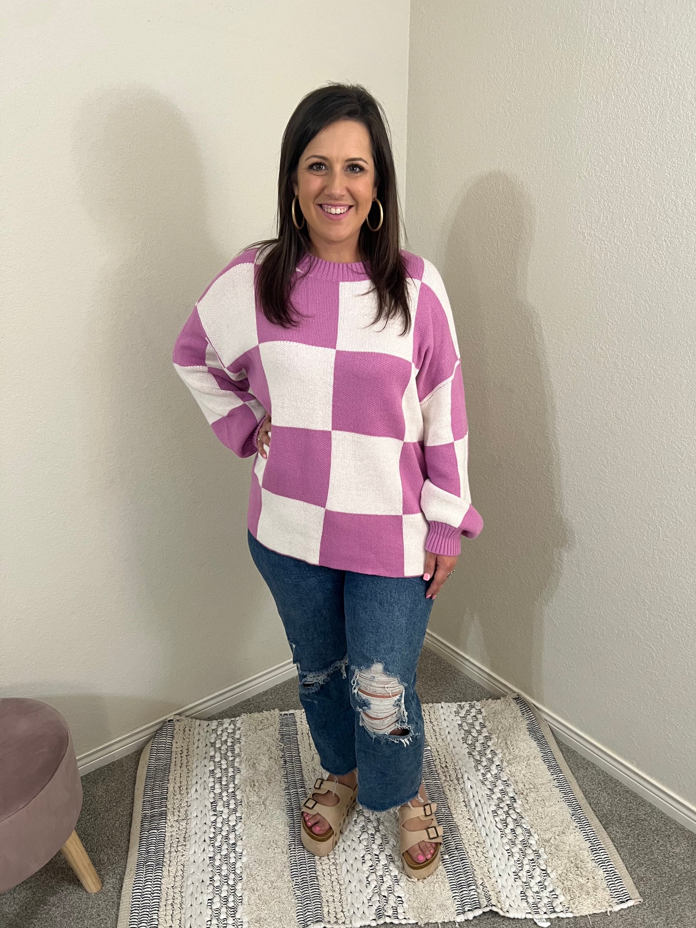 Pink Checker Sweater