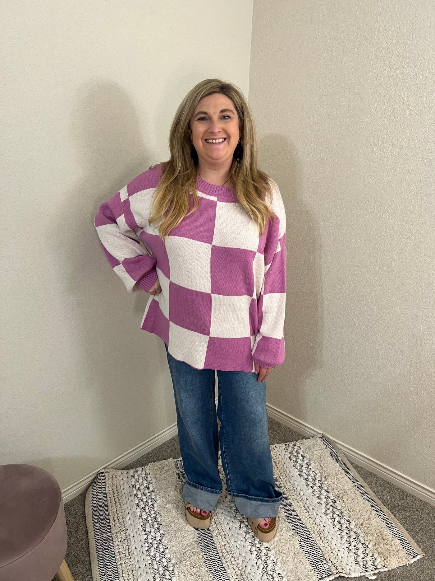 Pink Checker Sweater