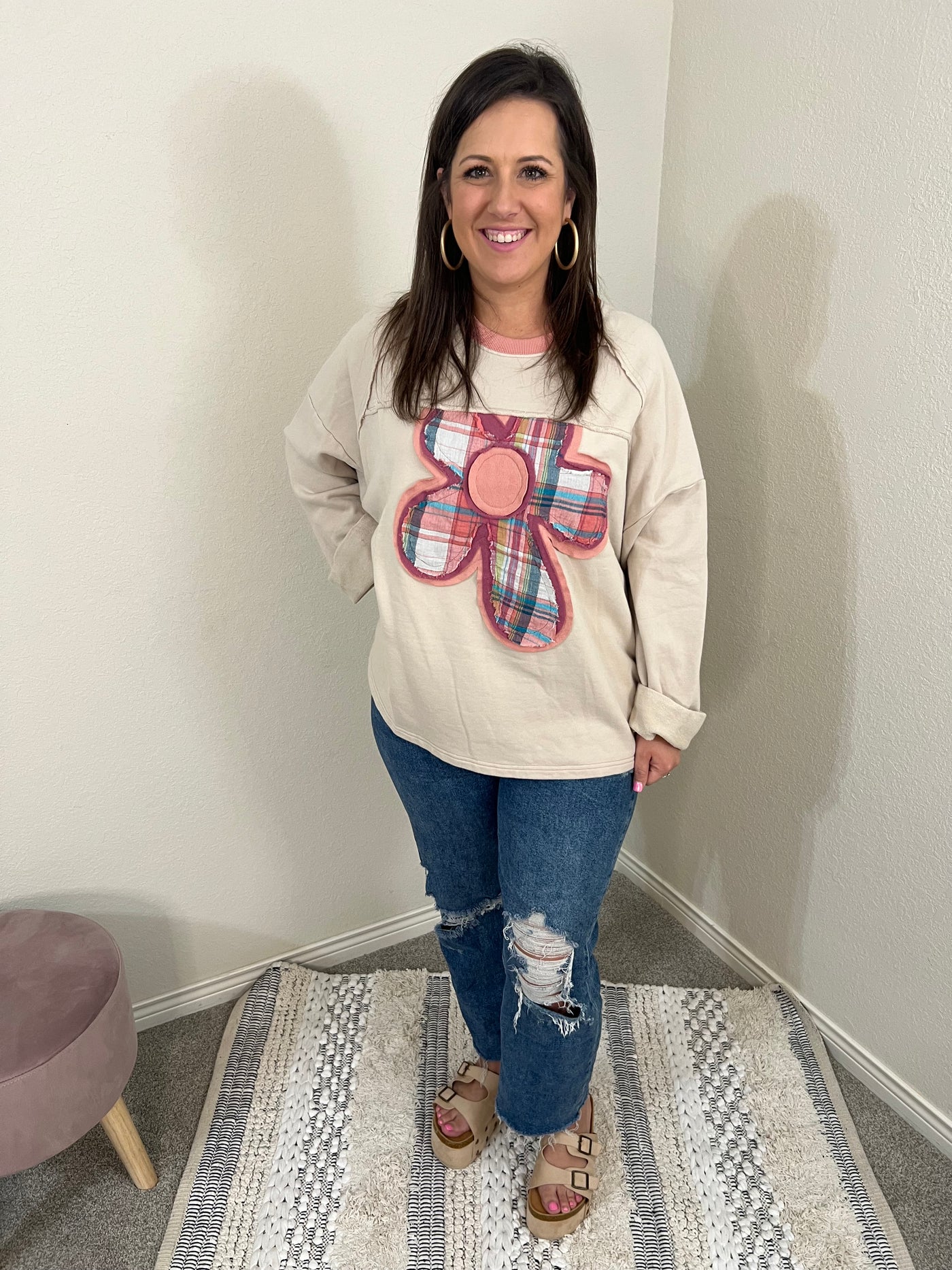 Plaid Flower Sweatshirt