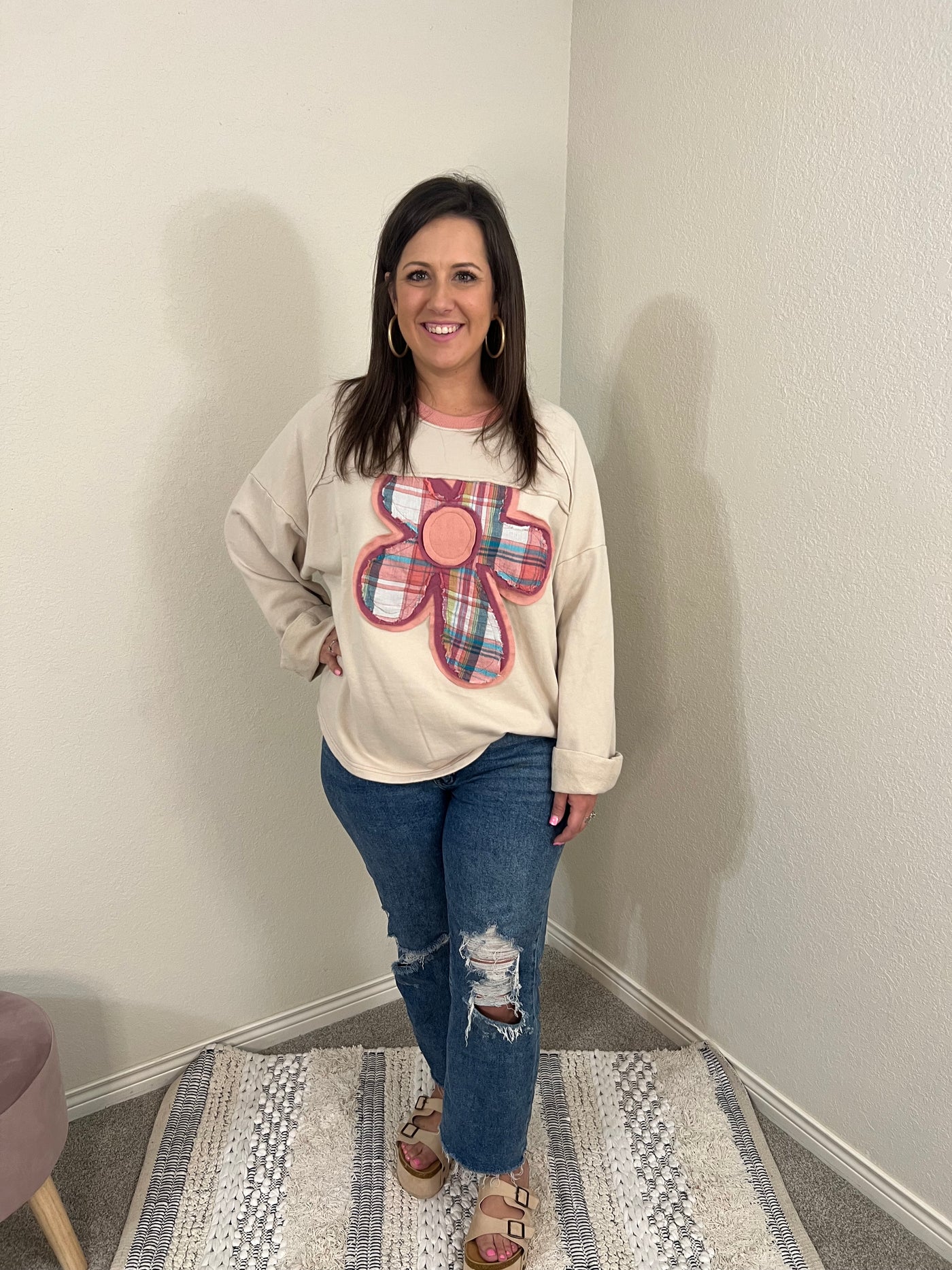 Plaid Flower Sweatshirt