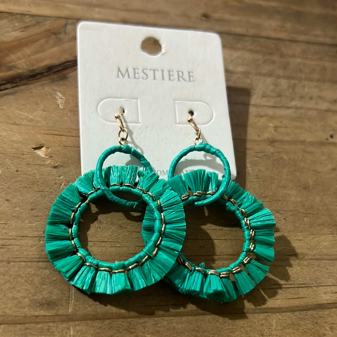 Green Raffia Double Circle Earrings