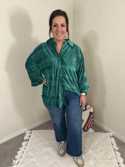 Emerald Velvet Button Down