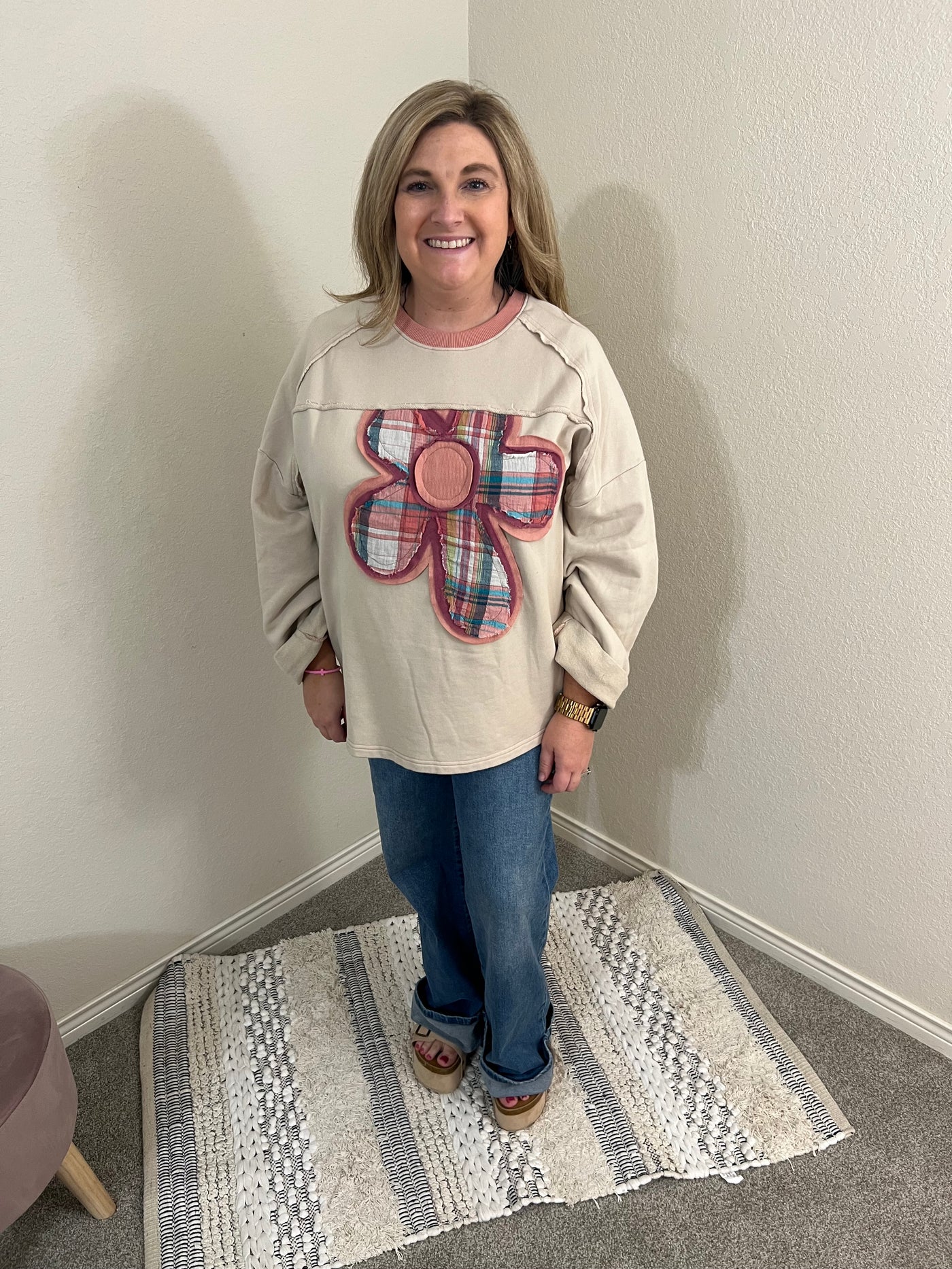 Plaid Flower Sweatshirt