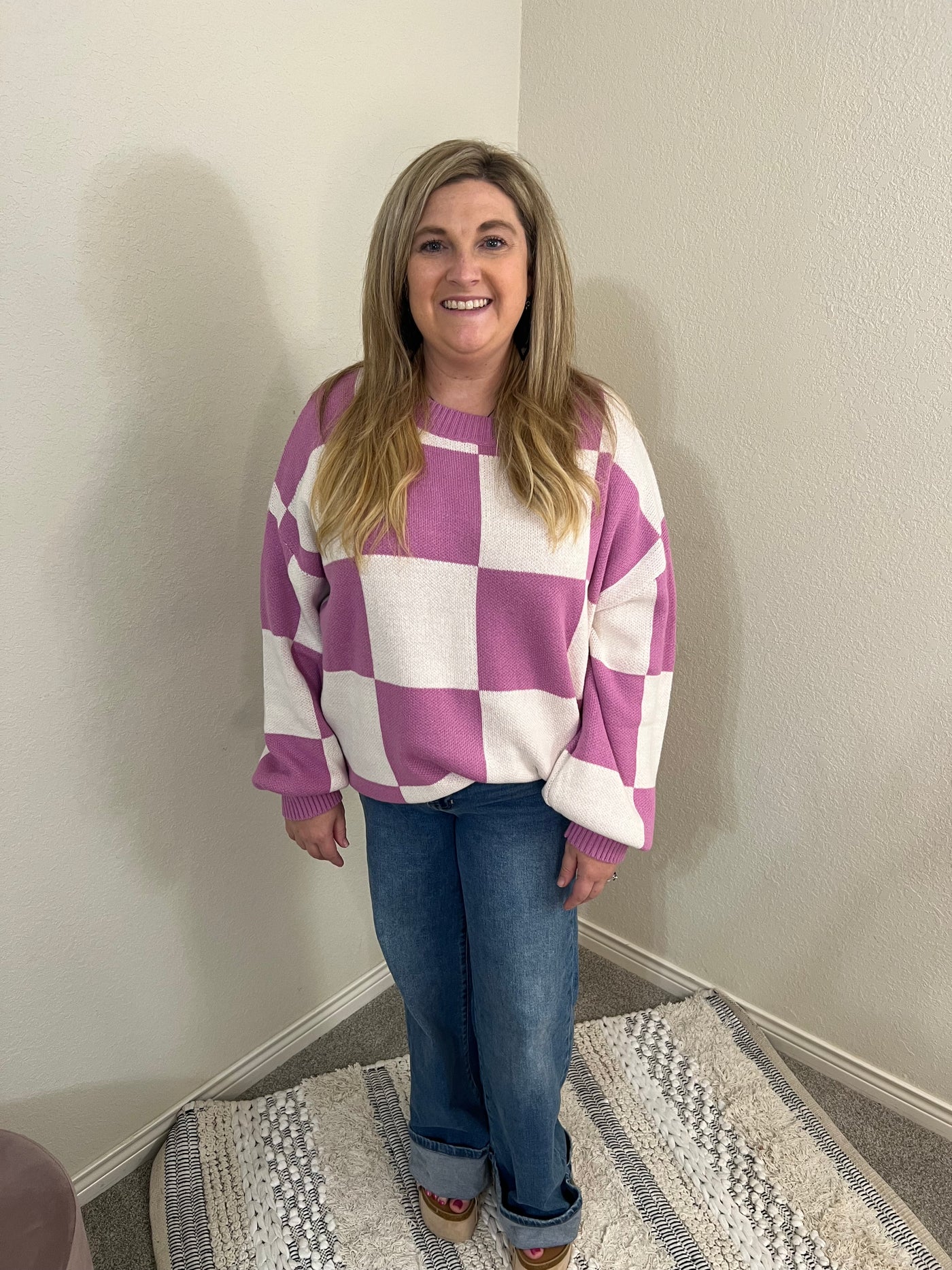 Pink Checker Sweater