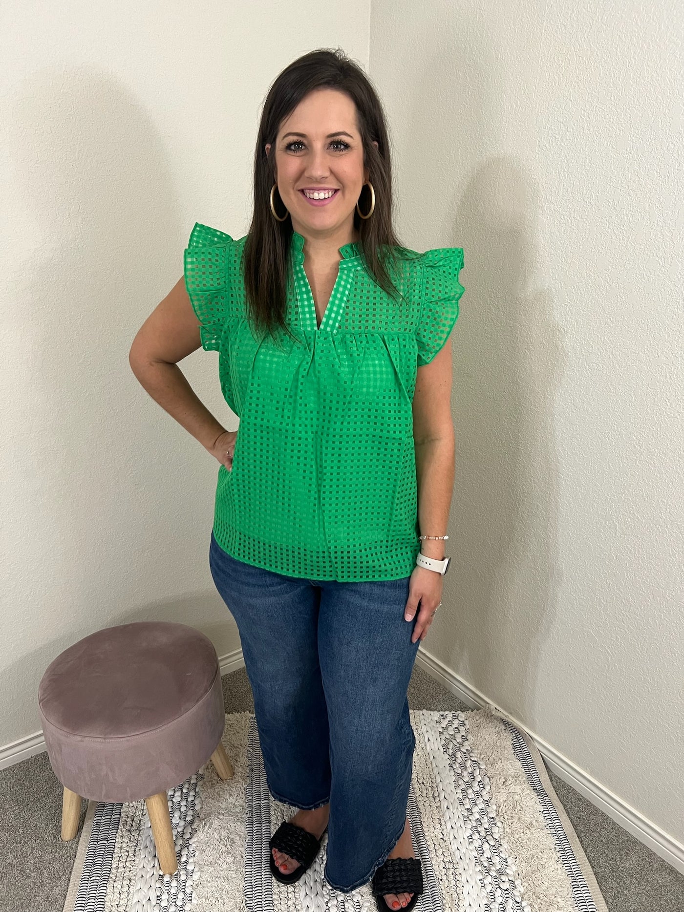 Gingham Green Blouse