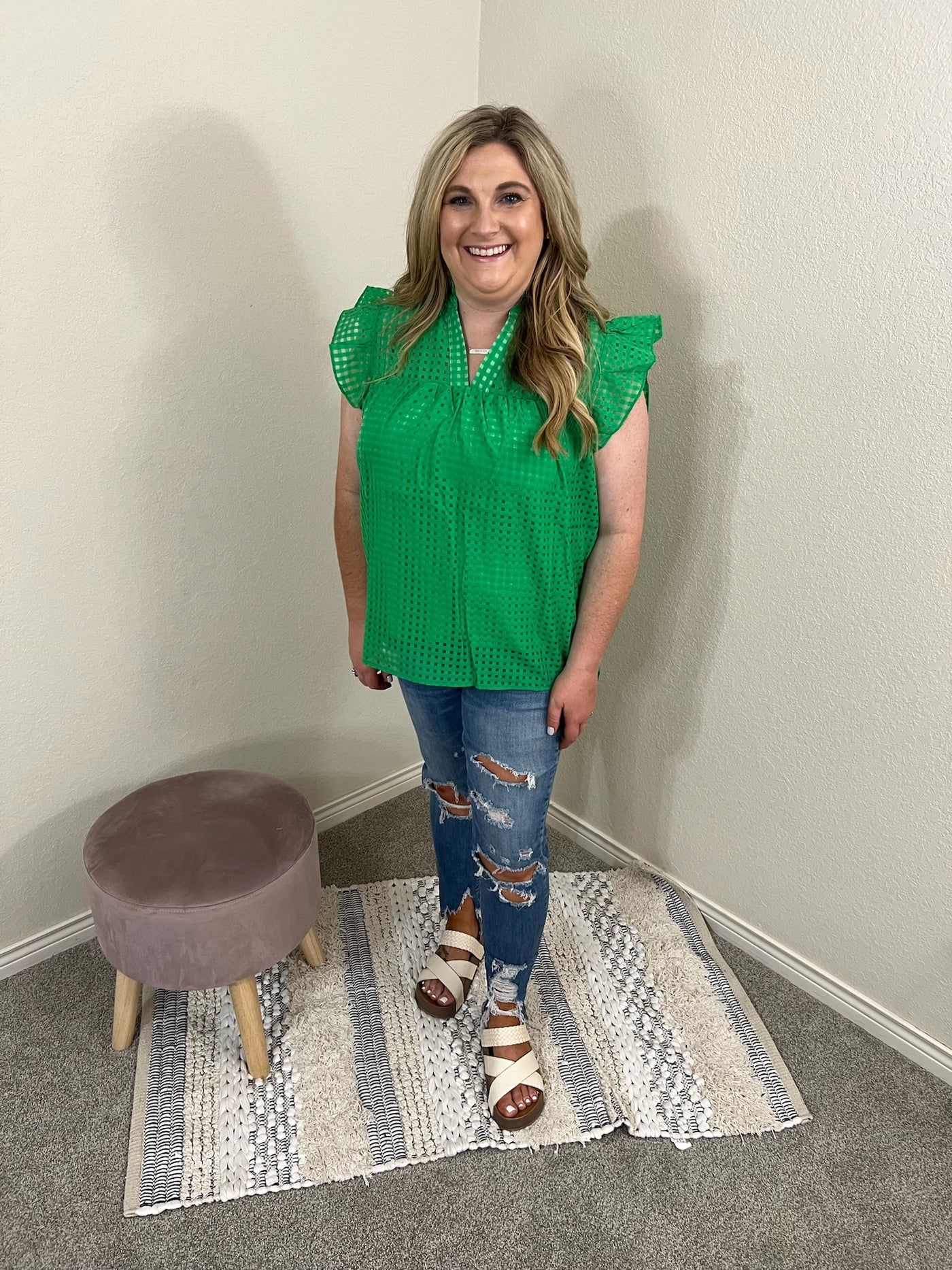 Gingham Green Blouse