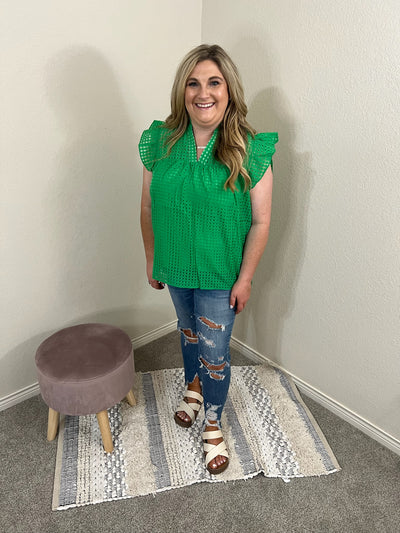 Gingham Green Blouse