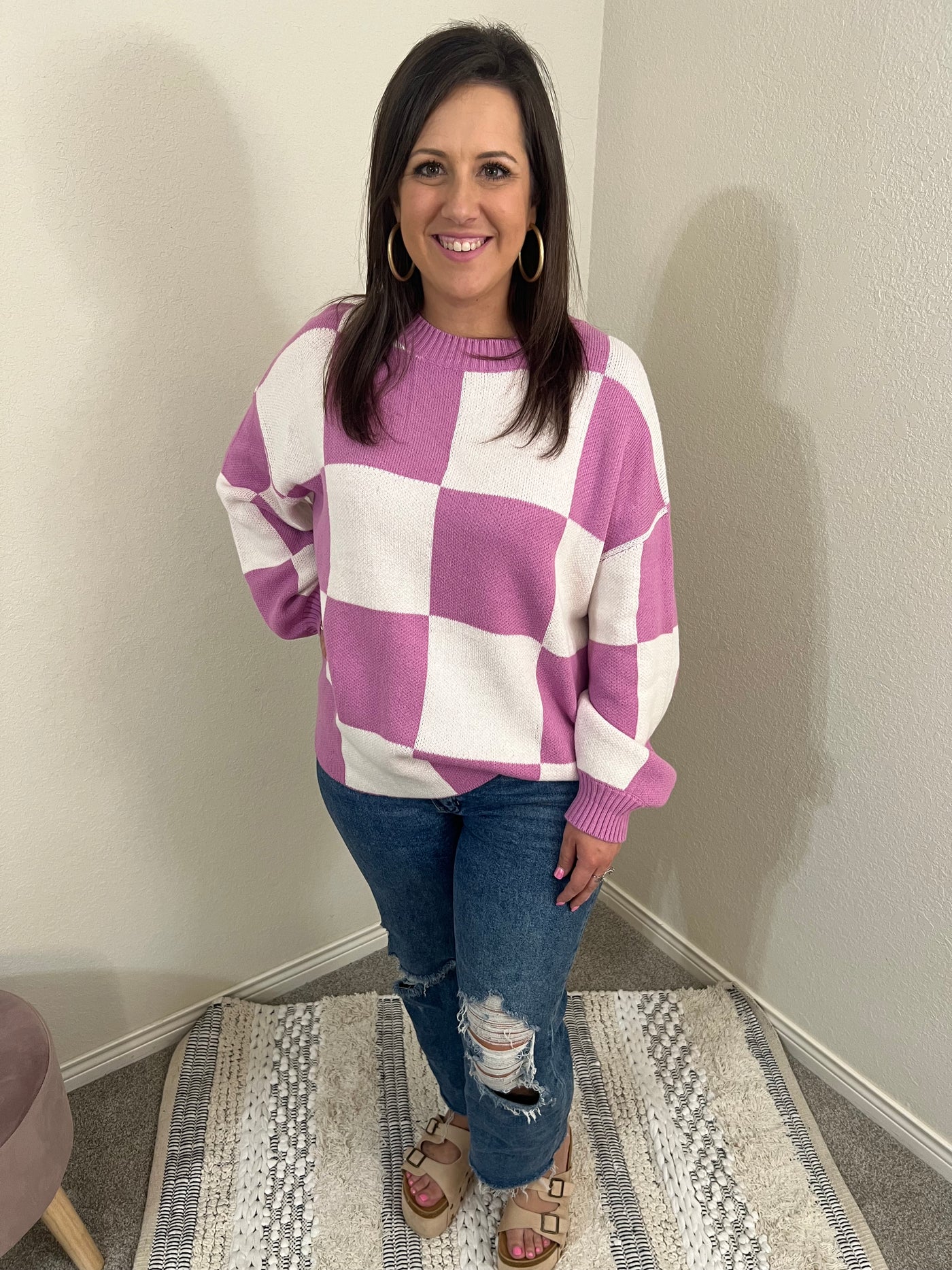 Pink Checker Sweater