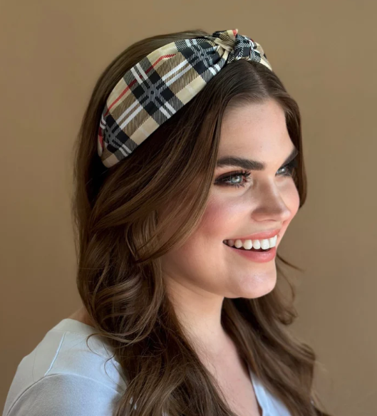 Tan Plaid Headband